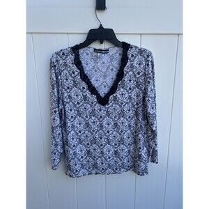 Vintage Studio Donatella Coquette Top Women Black Lace Trim Floral Sz Small